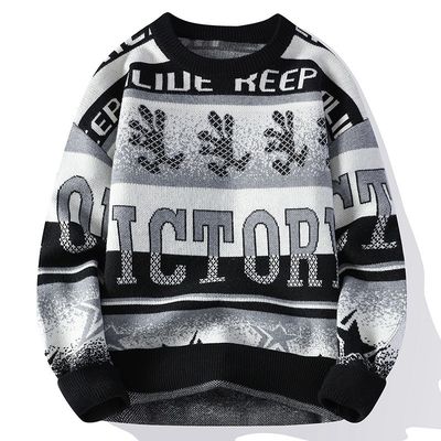Custom Logo Jacquard вязаный мужской свитер в сверхразмерном стиле для зимнего комфорта