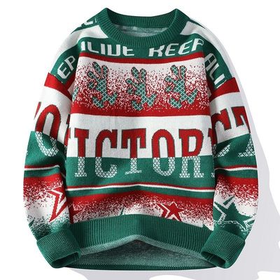 Custom Logo Jacquard вязаный мужской свитер в сверхразмерном стиле для зимнего комфорта