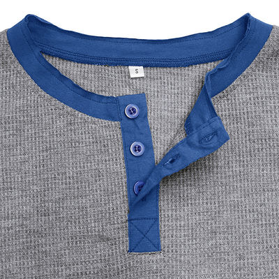 Длиннорукавные мужские пустые хлопчатобумажные футболки Henley Легкие пуговицы