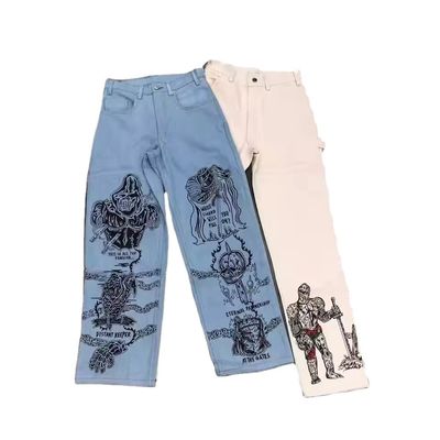 Дизайн RTS Custom Loose Denim Baggy Jeans для мужчин и женщин Straight Fit Boyfriend Jeans