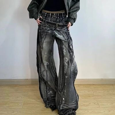 Полиэстер/волокно стирка Y2K Oversize Wave Design Tie Dye грузовые брюки для мужчин и женщин