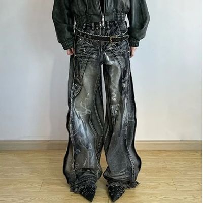 Полиэстер/волокно стирка Y2K Oversize Wave Design Tie Dye грузовые брюки для мужчин и женщин