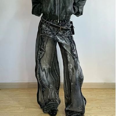 Полиэстер/волокно стирка Y2K Oversize Wave Design Tie Dye грузовые брюки для мужчин и женщин