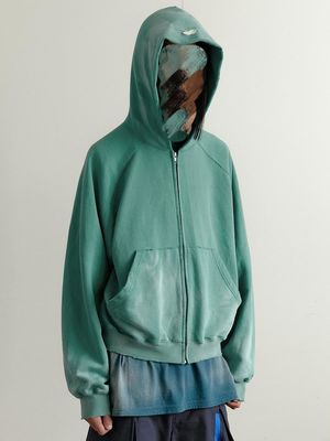 Винтажный Zip Up Acid Wash мужские хаусины свитер с обычным рукавом стиль